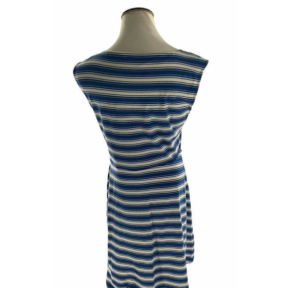 Talbots Dress Women Sz MP Fit & Flare Knee Length Blue White Striped Wrap Casual - Picture 3 of 7